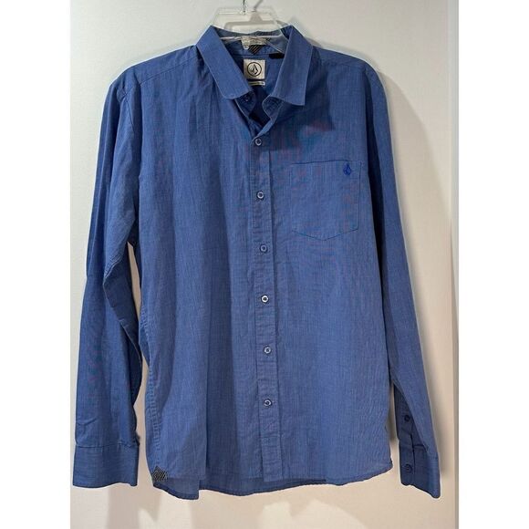 Volcom men’s blue button down long sleeve shirt size Medium. #42-1042 - Picture 1 of 8